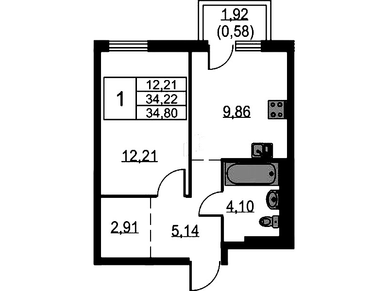 1-комнатная квартира 34.8 м², 12/17 эт., ЖК «Невская Долина»